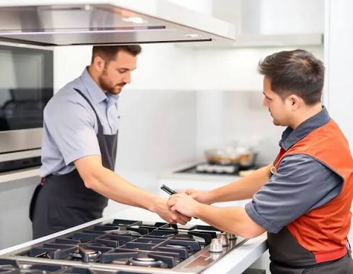 Technician repairing a gas stove